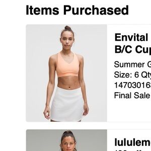 GUC lululemon Envital Bra B/C Cup - summer glow size 6